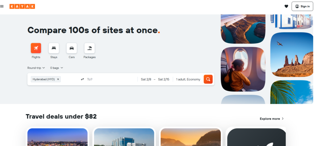 kayak, travel websites for USA travelers