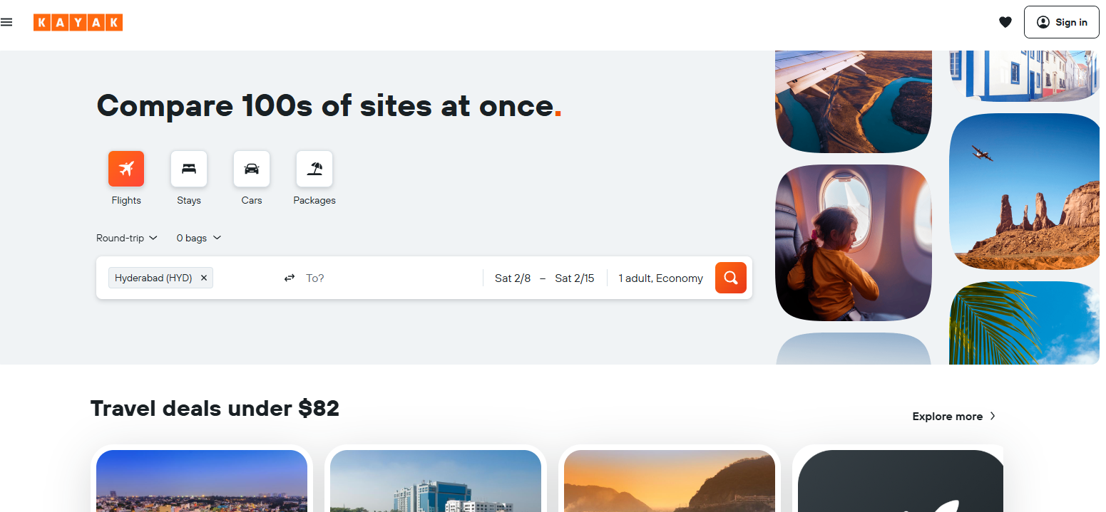 kayak, travel websites for USA travelers