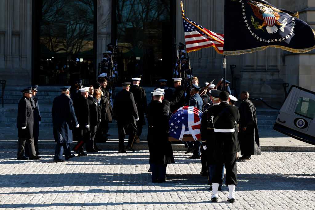 The casket of former President Jimmy Carter is pictured during a state funeral at the National Cathedral, Thursday, Jan. 9, 2025, in Washington.
